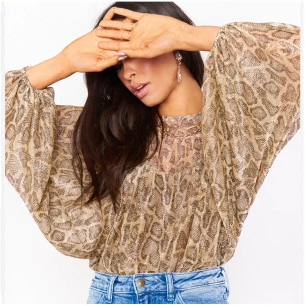 Show Me Your Mumu Snakeskin Metallic Balloon Sleeve Top -‎ Size M